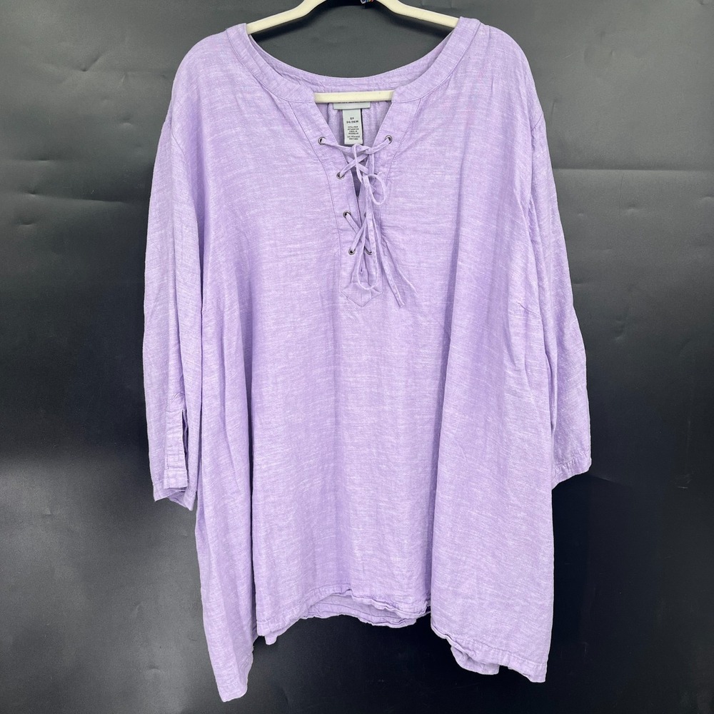 Catherines lavender purple linen blend peasant pirate top boho chic lagenlook 5X